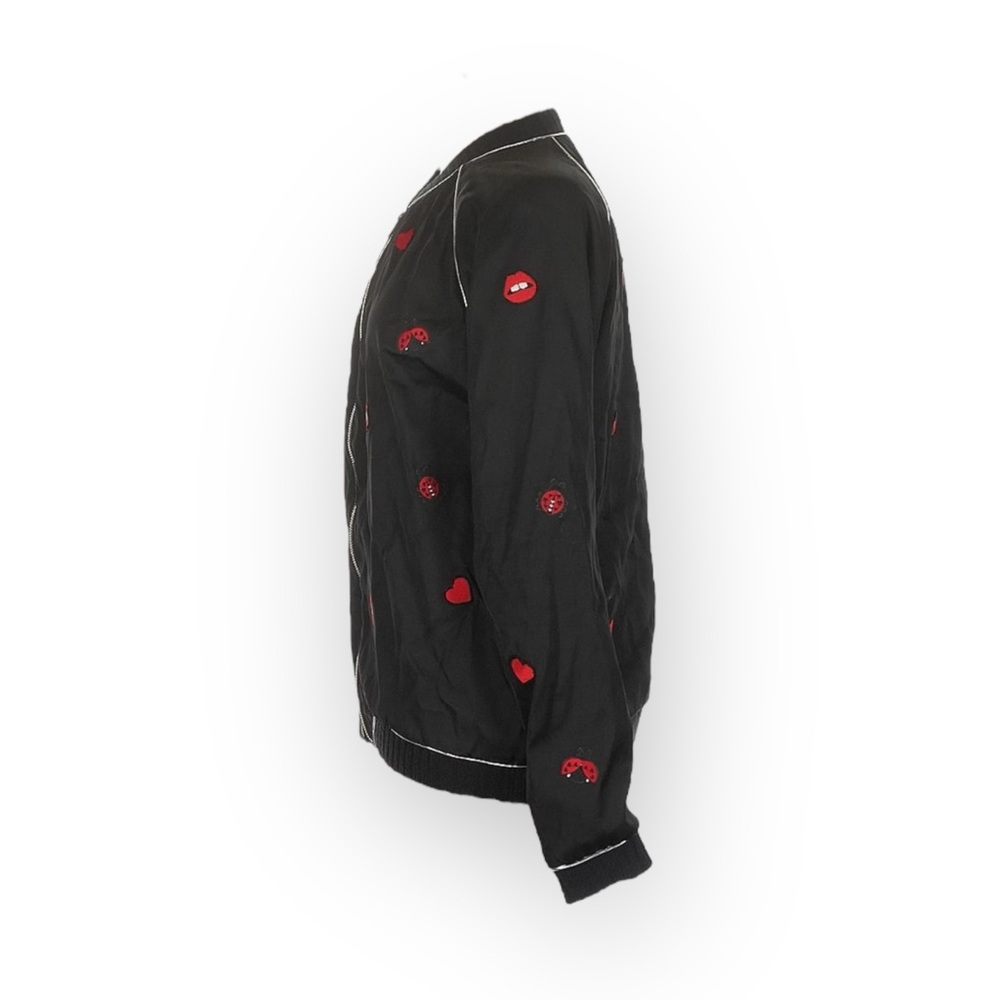 new Lauren Moshi 𖠌 Paris Ladybug Love Kiss Patch Bomber Jacket 𖠌 Black 𖠌 Medium - Picture 10 of 16